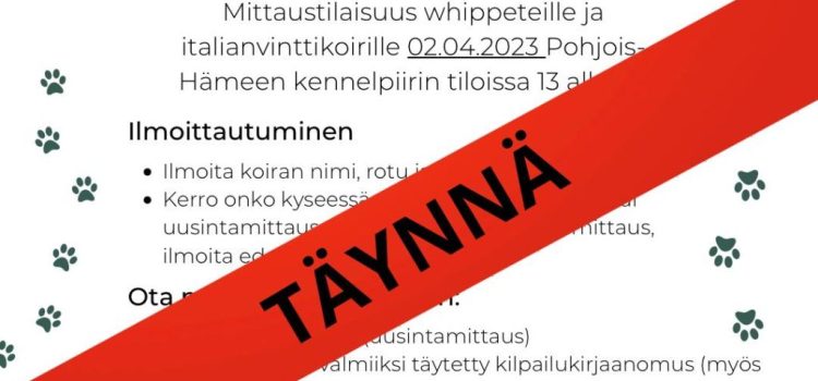 Mittaustilaisuudet kilpakirjoja varten täynnä!